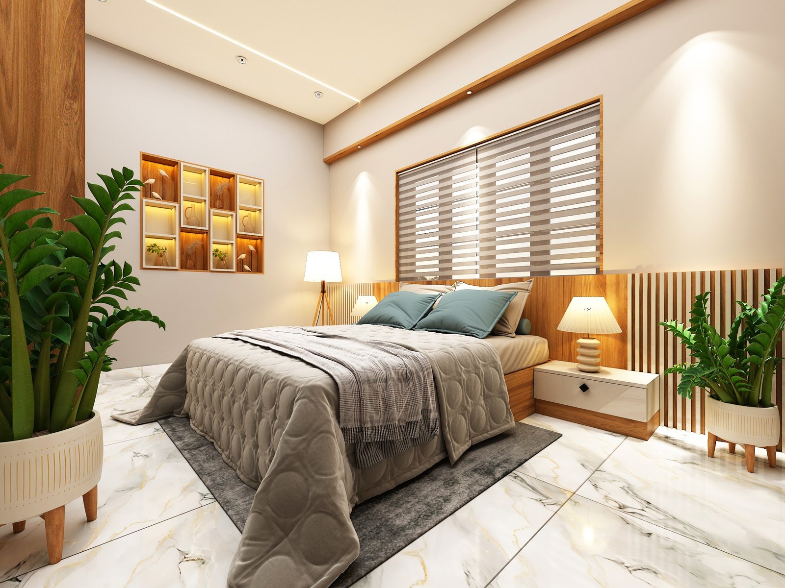 Warm modern bedroom by evolve interiocrat