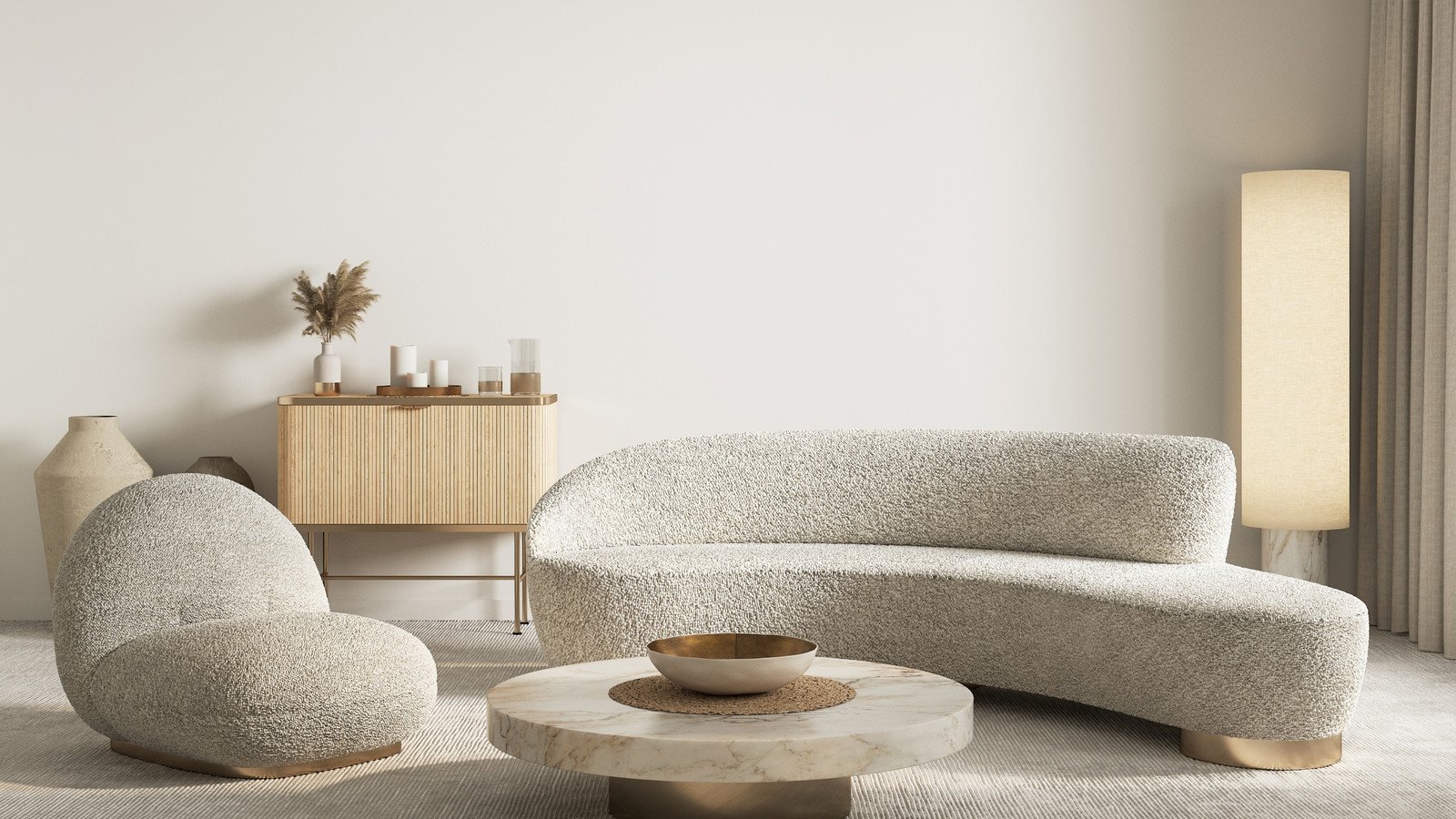 Curved beige luxury seating interior